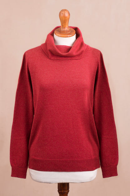 Cerise Versatility Knit Cotton Blend Pullover in Solid Cerise Red from Peru