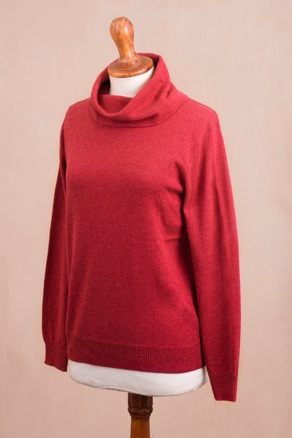 Cerise Versatility Knit Cotton Blend Pullover in Solid Cerise Red from Peru