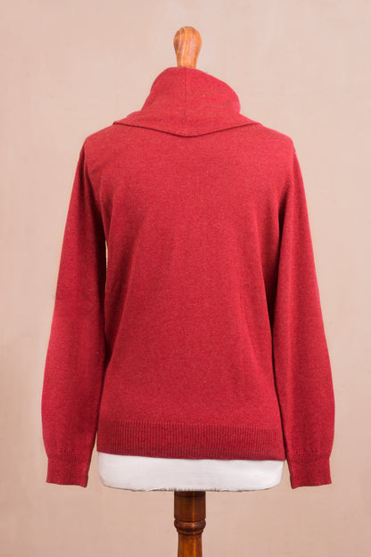 Cerise Versatility Knit Cotton Blend Pullover in Solid Cerise Red from Peru