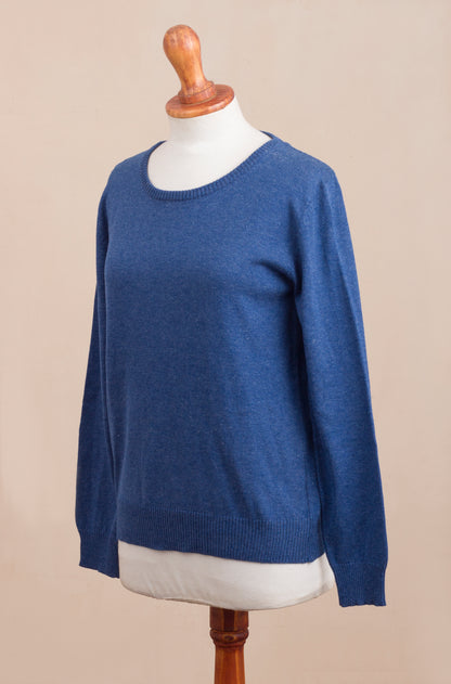 Warm Valley in Royal Blue Knit Cotton Blend Pullover in Royal Blue from Peru