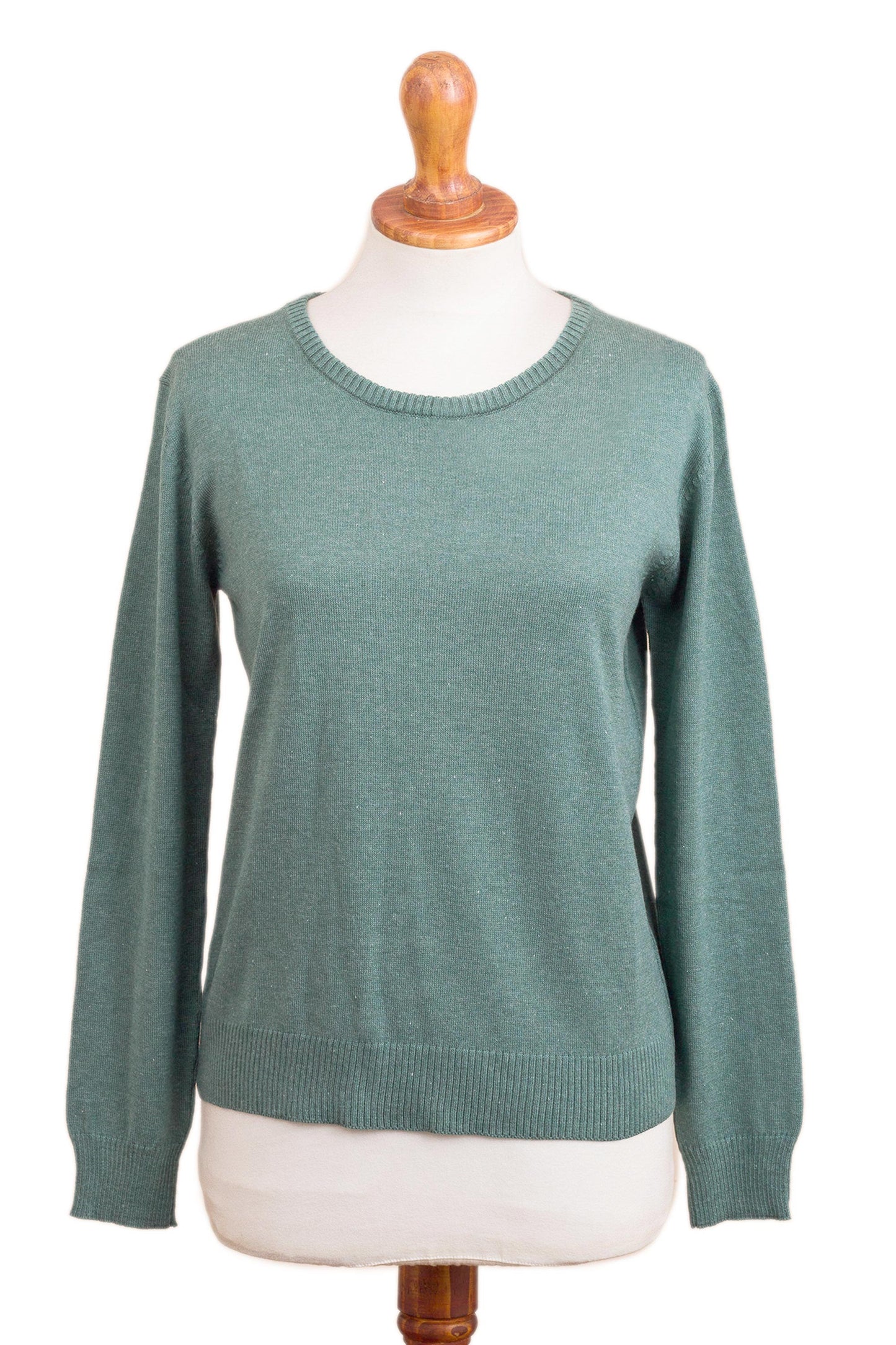 Warm Valley in Viridian Knit Cotton Blend Pullover in Viridian from Peru