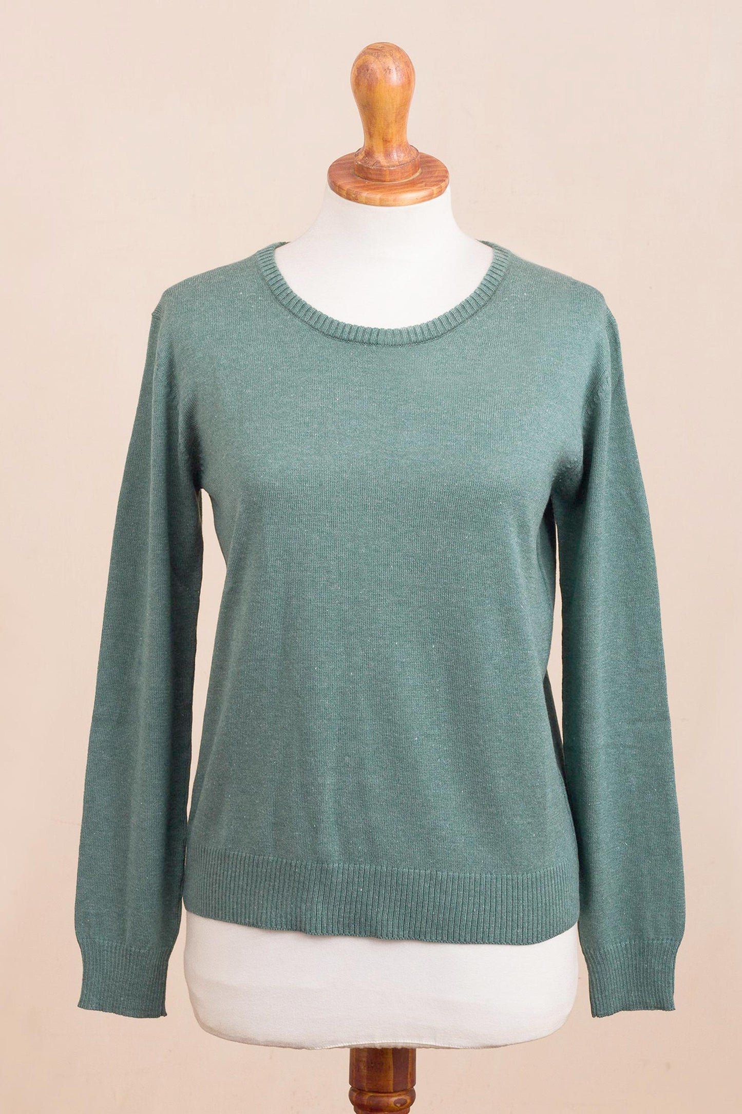 Warm Valley in Viridian Knit Cotton Blend Pullover in Viridian from Peru