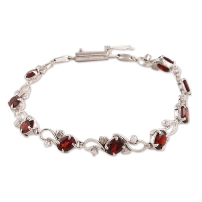 Endless Garden Garnet and Sterling Silver Garden Motif Link Bracelet