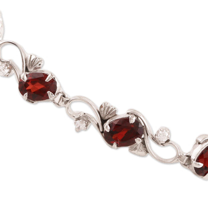 Endless Garden Garnet and Sterling Silver Garden Motif Link Bracelet