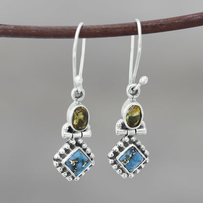 Sunny Delight Citrine and Composite Turquoise Dangle Earrings from India