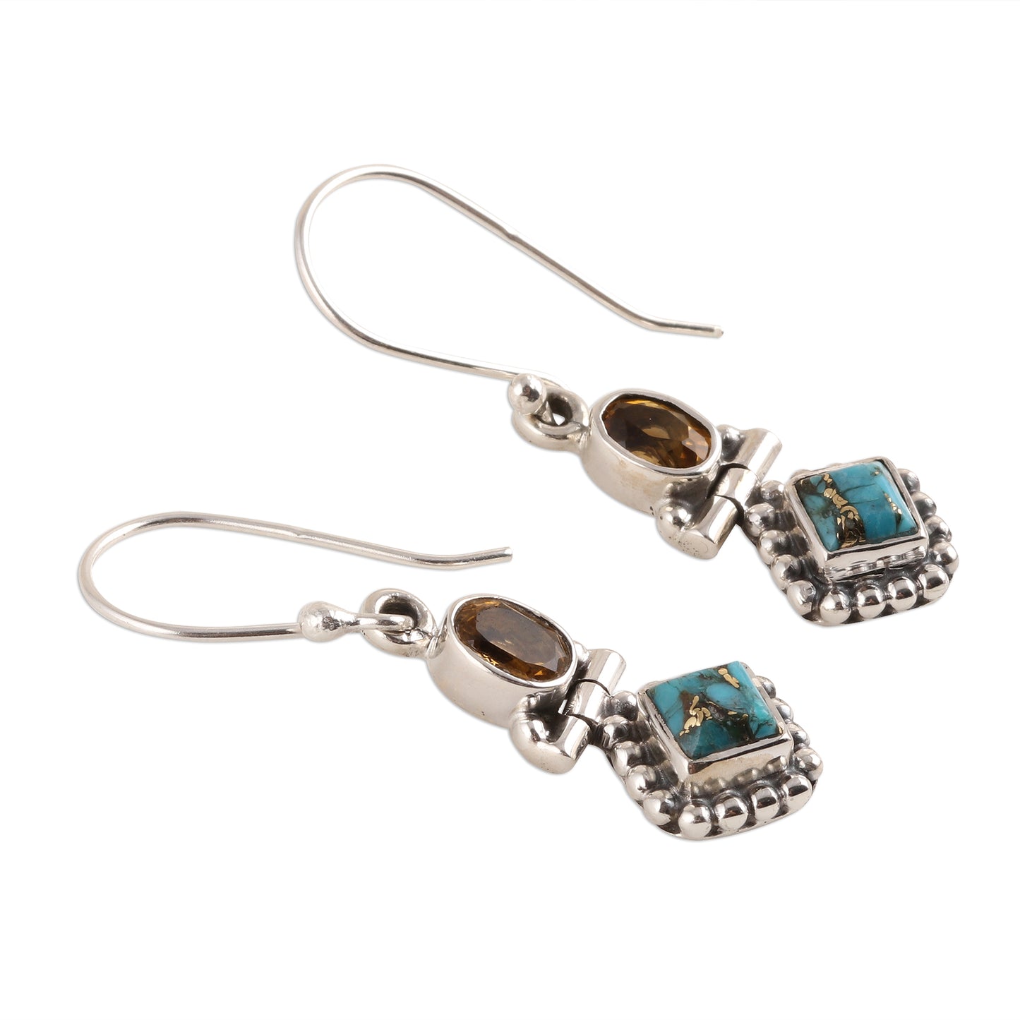 Sunny Delight Citrine and Composite Turquoise Dangle Earrings from India