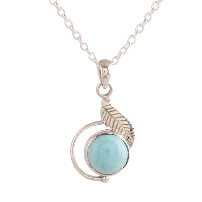 Charismatic Leaf Leaf-Themed Larimar Pendant Necklace from India