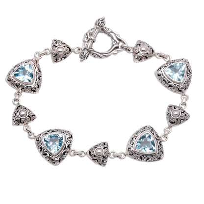 Triangles of Swirls Triangular Blue Topaz Link Bracelet from Bali