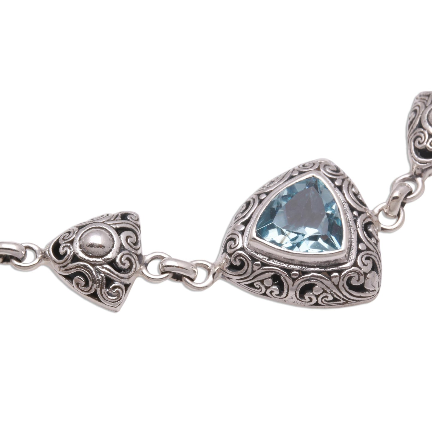 Triangles of Swirls Triangular Blue Topaz Link Bracelet from Bali