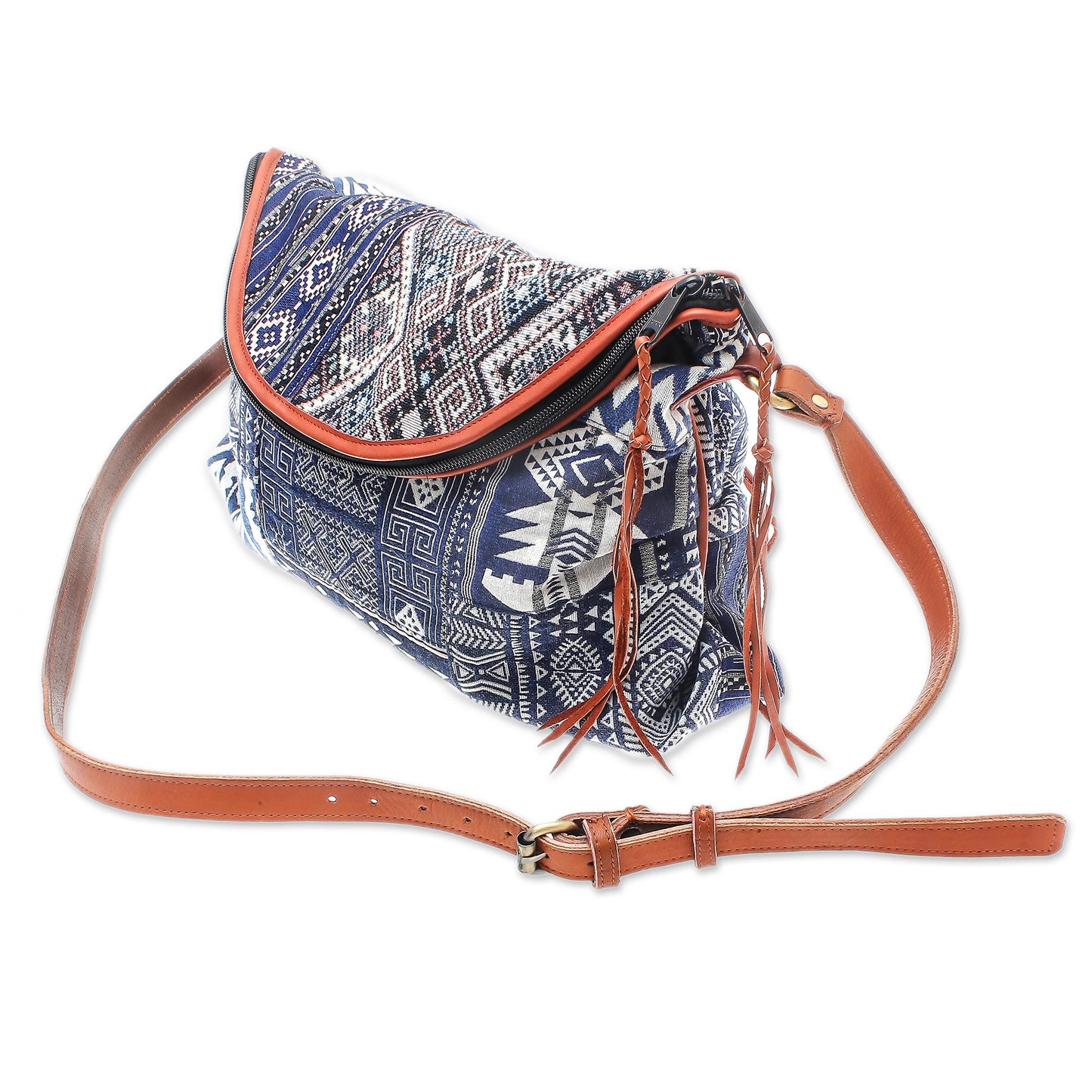 Lanna Patchwork Leather Accented Patchwork Cotton Blend Sling from Thailand