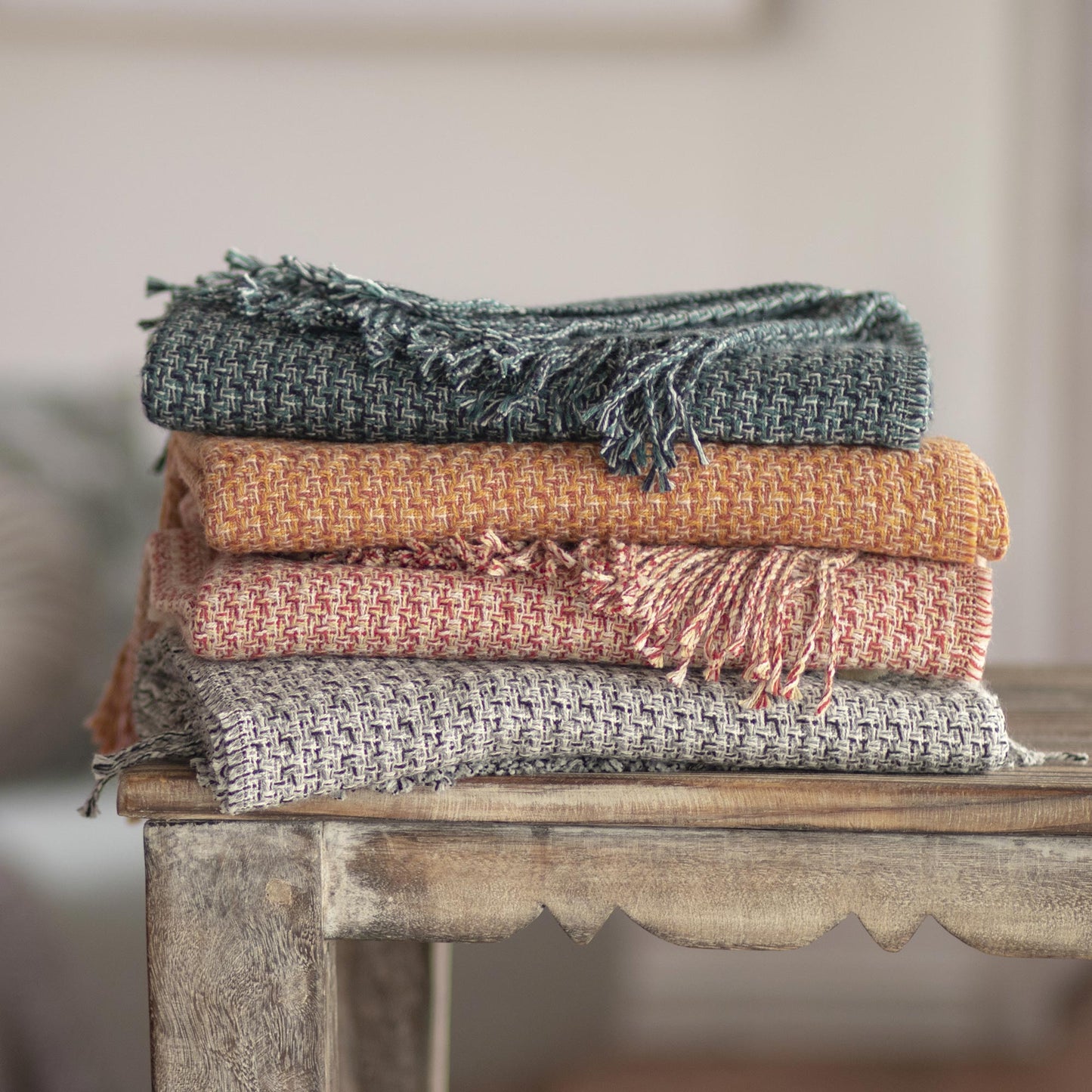 Cozy Combination in Marigold Bright Alpaca Blend Throw from Peru