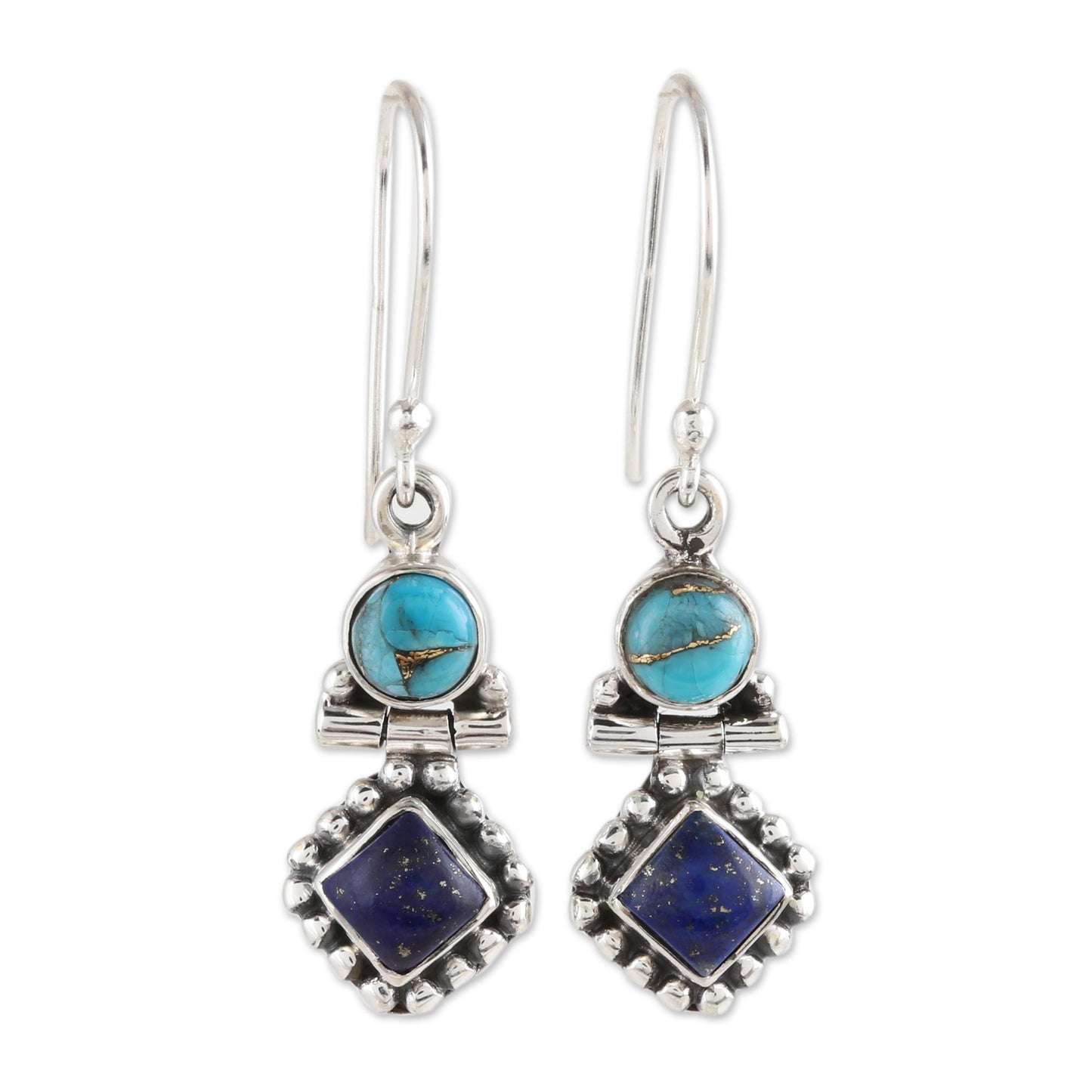 Enchanting Duo Lapis Lazuli and Composite Turquoise Dangle Earrings