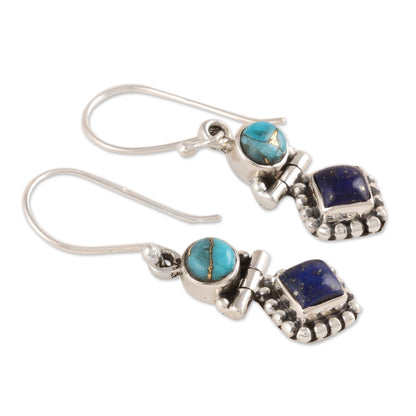 Enchanting Duo Lapis Lazuli and Composite Turquoise Dangle Earrings