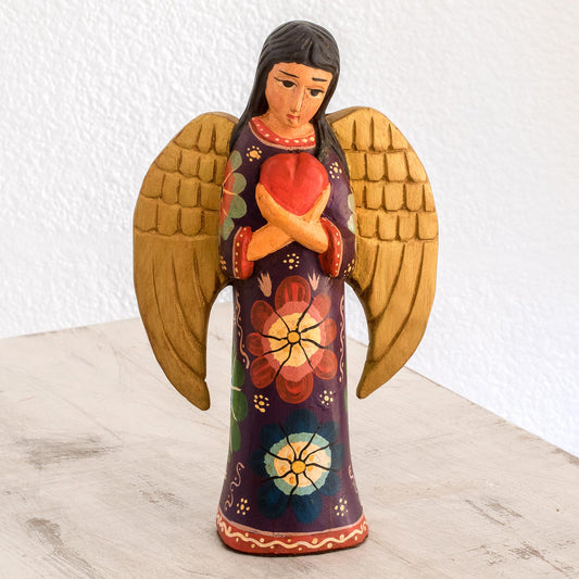 Comfort and Love Sculpture Floral Pinewood Sculpture of an Angel from Guatemala