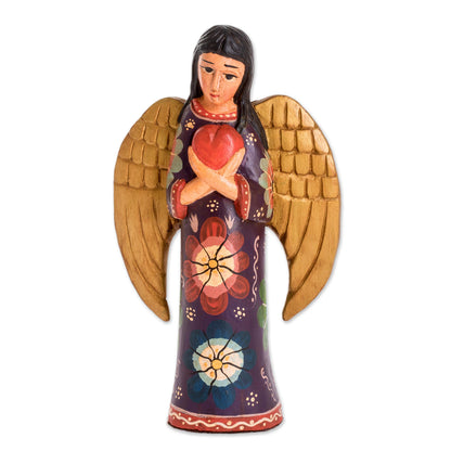 Comfort and Love Sculpture Floral Pinewood Sculpture of an Angel from Guatemala