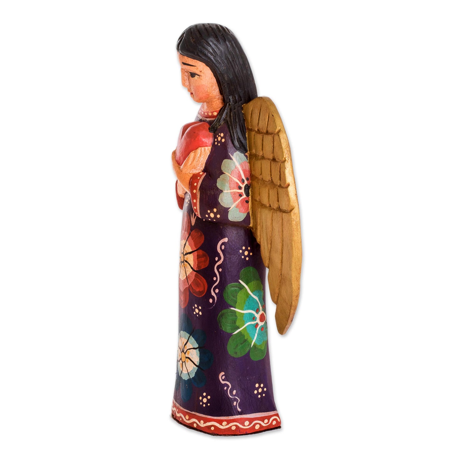 Comfort and Love Sculpture Floral Pinewood Sculpture of an Angel from Guatemala