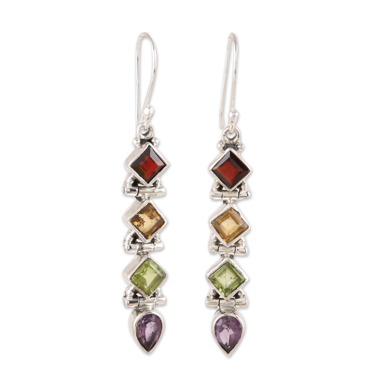 Gemstone Fusion Faceted Multi-Gemstone Dangle Earrings from India