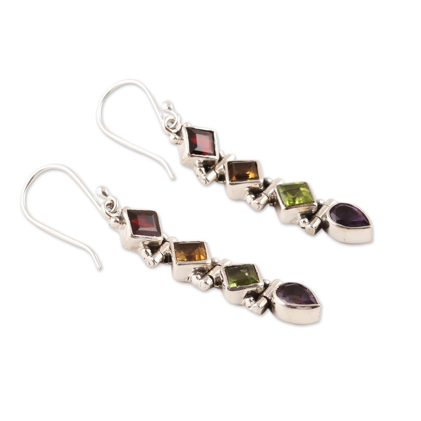 Gemstone Fusion Faceted Multi-Gemstone Dangle Earrings from India