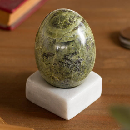 Cute Egg Egg-Shaped Serpentine Gemstone Figurine from Peru
