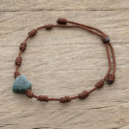 Heart Between Knots Natural Jade Heart Pendant Bracelet from Guatemala