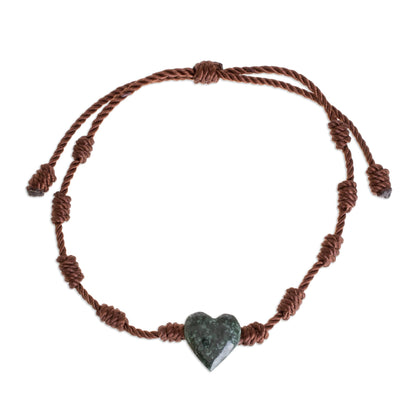 Heart Between Knots Natural Jade Heart Pendant Bracelet from Guatemala