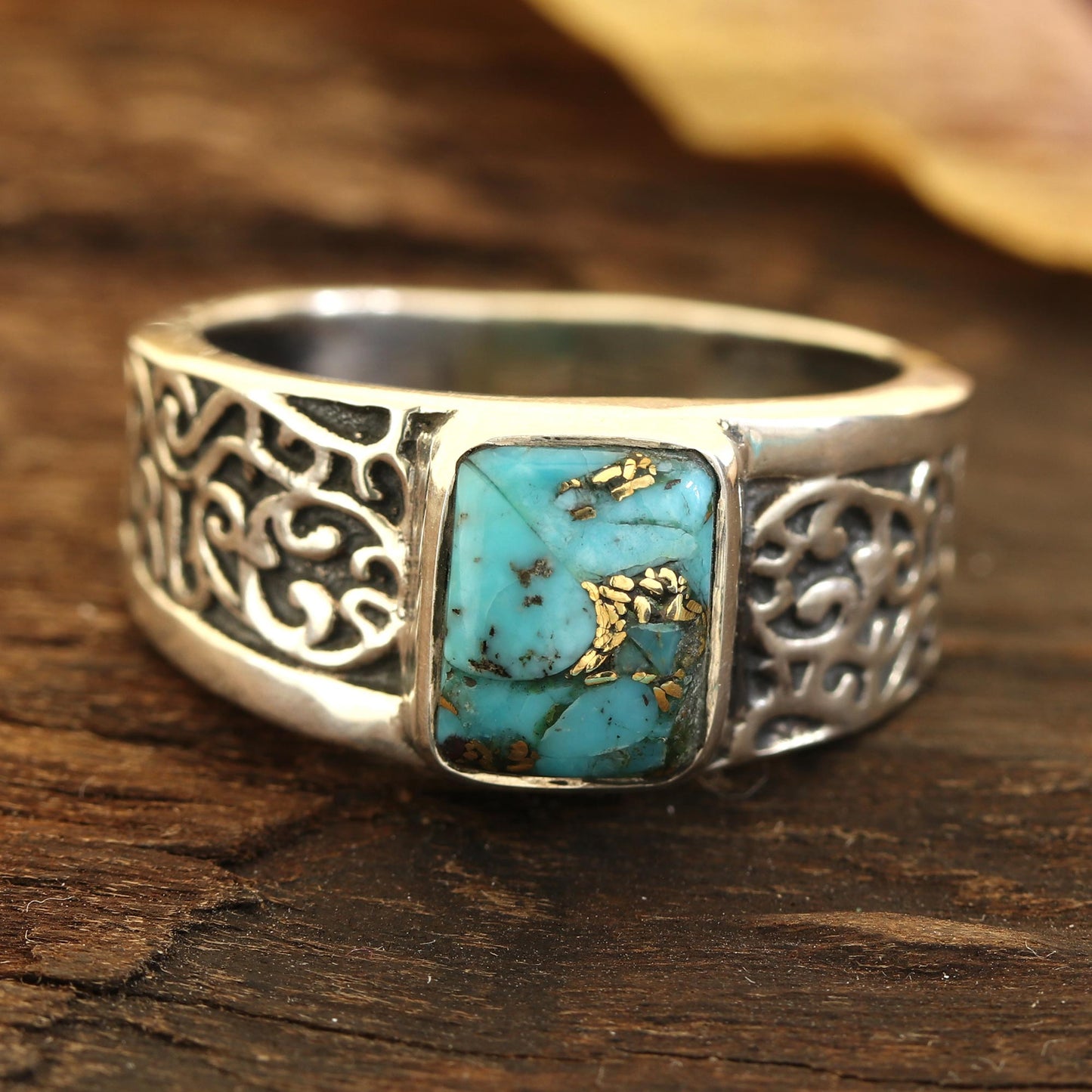 Bold Vine Men's Composite Turquoise Sterling Silver Band Ring