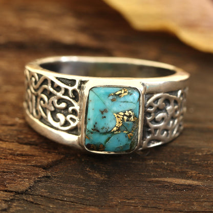 Bold Vine Men's Composite Turquoise Sterling Silver Band Ring