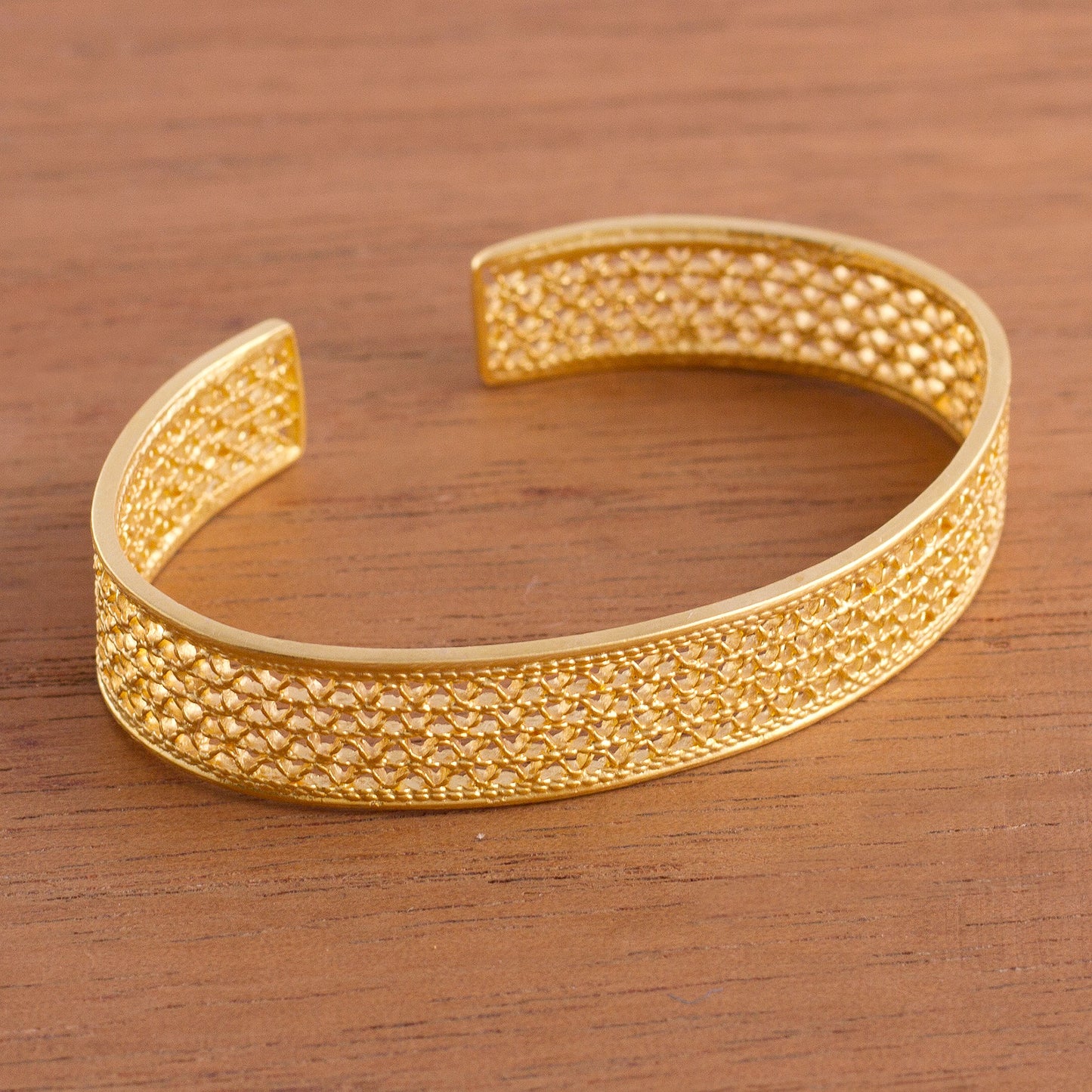 Shining Elegance 21k Gold-Plated Sterling Silver Filigree Cuff Bracelet