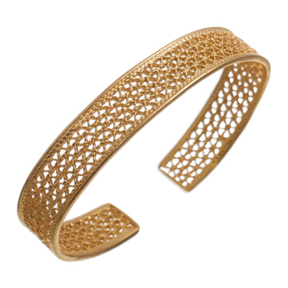 Shining Elegance 21k Gold-Plated Sterling Silver Filigree Cuff Bracelet