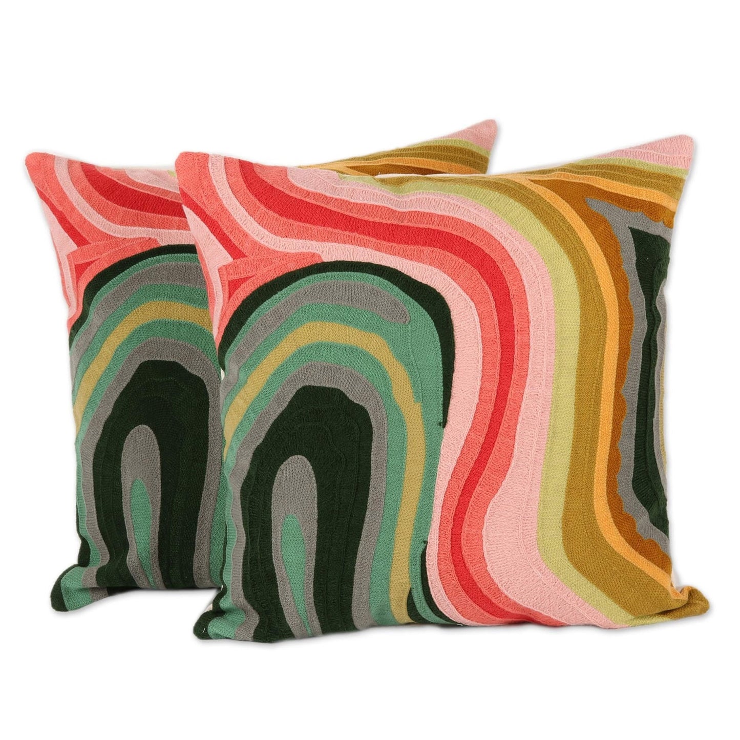 Abstract Evening Colorful Abstract Embroidered Cotton Cushion Covers (Pair)