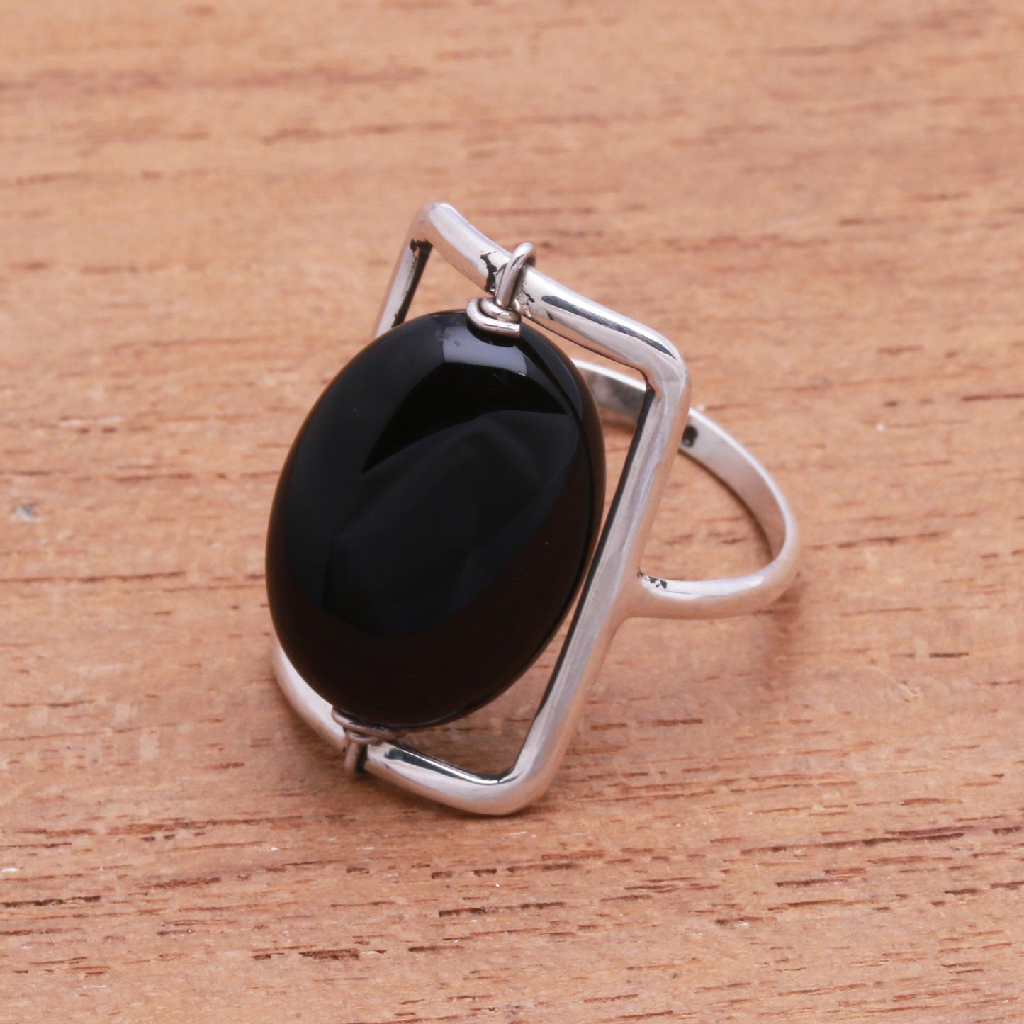 Deep Soul Black Onyx Single-Stone Ring Crafted in Bali