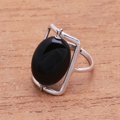 Deep Soul Black Onyx Single-Stone Ring Crafted in Bali