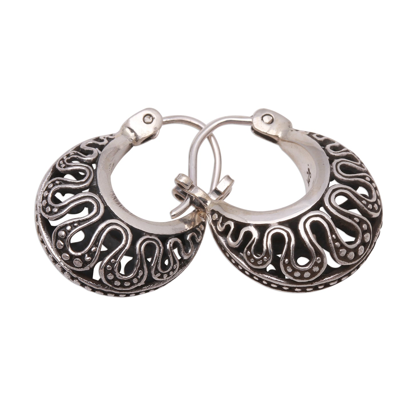 Snaking Baskets Wavy Pattern Sterling Silver Hoop Earrings from Bali