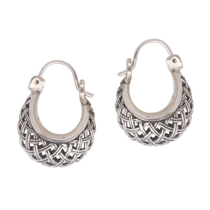 Hanging Baskets Basket Pattern Sterling Silver Hoop Earrings from Bali