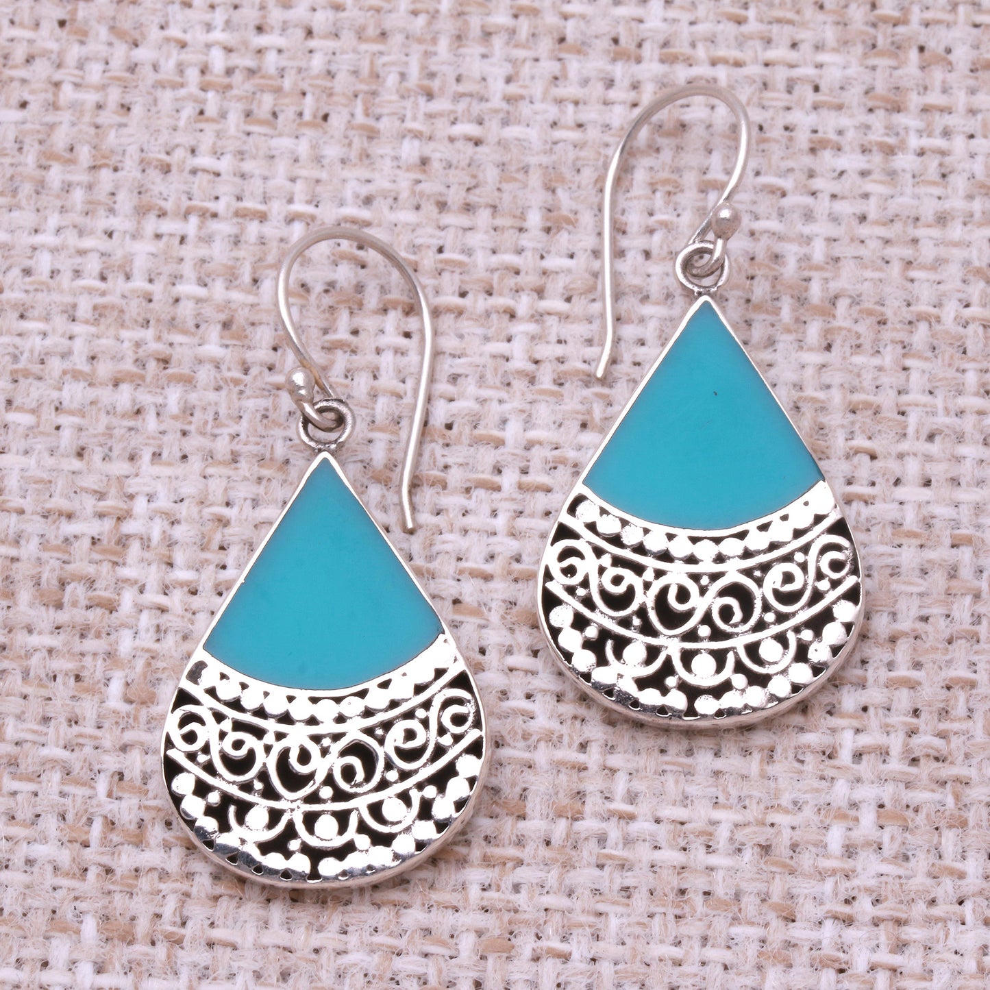 Bali Tears Teardrop Sterling Silver and Resin Dangle Earrings from Bali