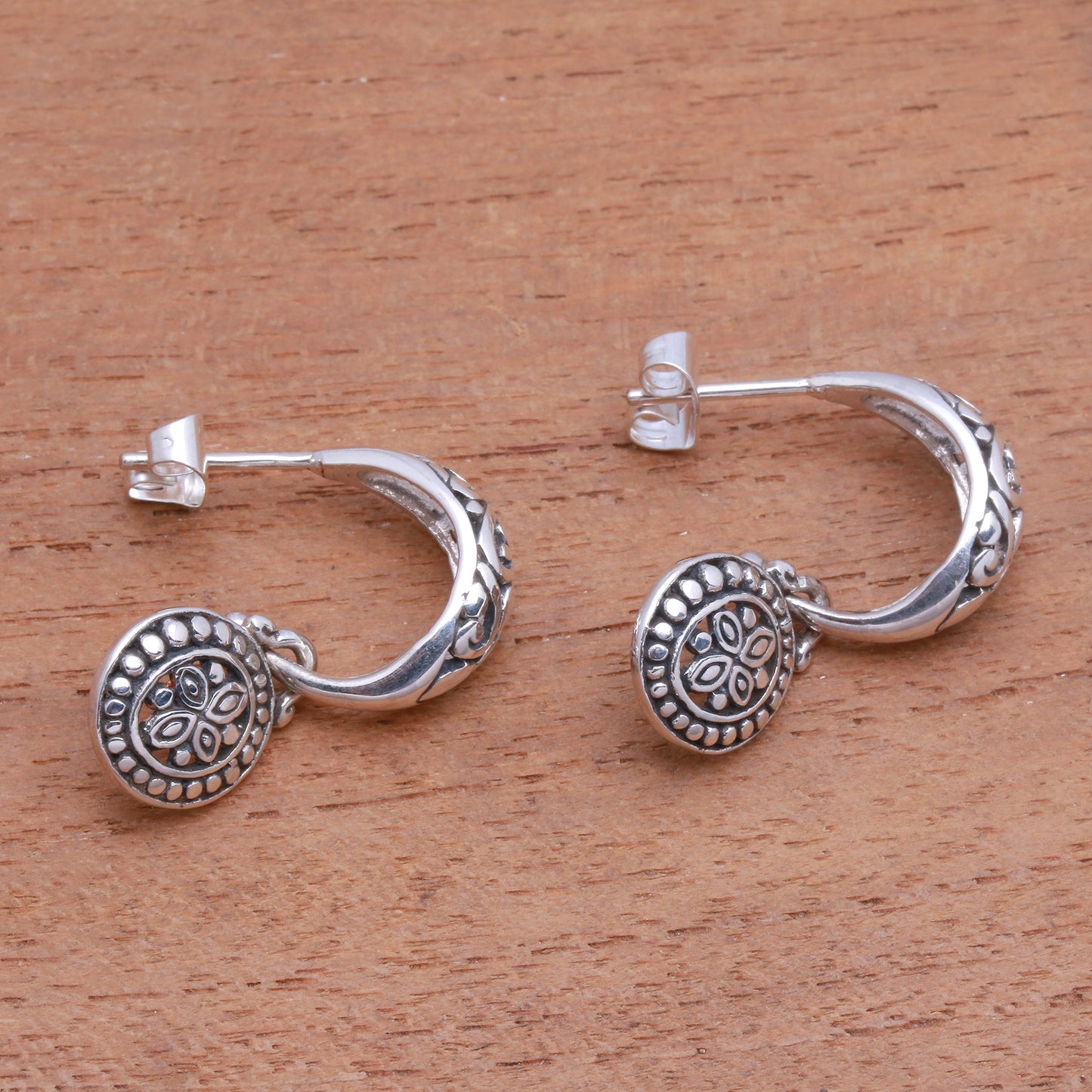 Giving Life Half-Hoop-Style Sterling Silver Dangle Earrings from Bali