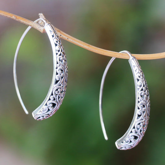 Vine Descent Vine Pattern Sterling Silver Drop Earrings from Bali