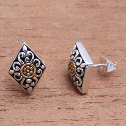 Kite Bouquet Kite-Shaped Gold Accented Sterling Silver Button Earrings