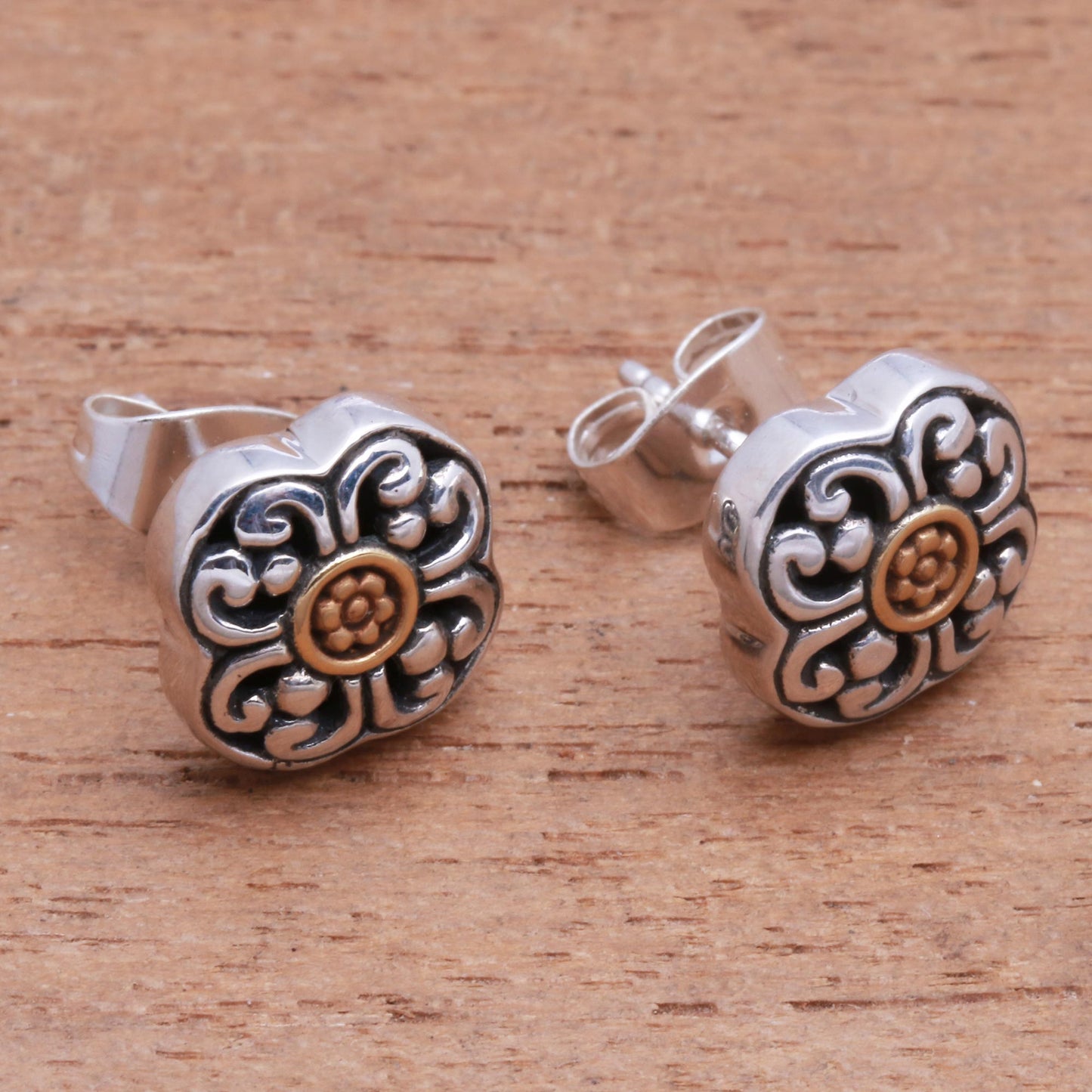 Curling Flower Floral 18k Gold Plated Sterling Silver Stud Earrings