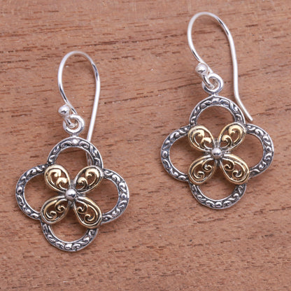 Summery Petals Floral Gold Accented Sterling Silver Dangle Earrings