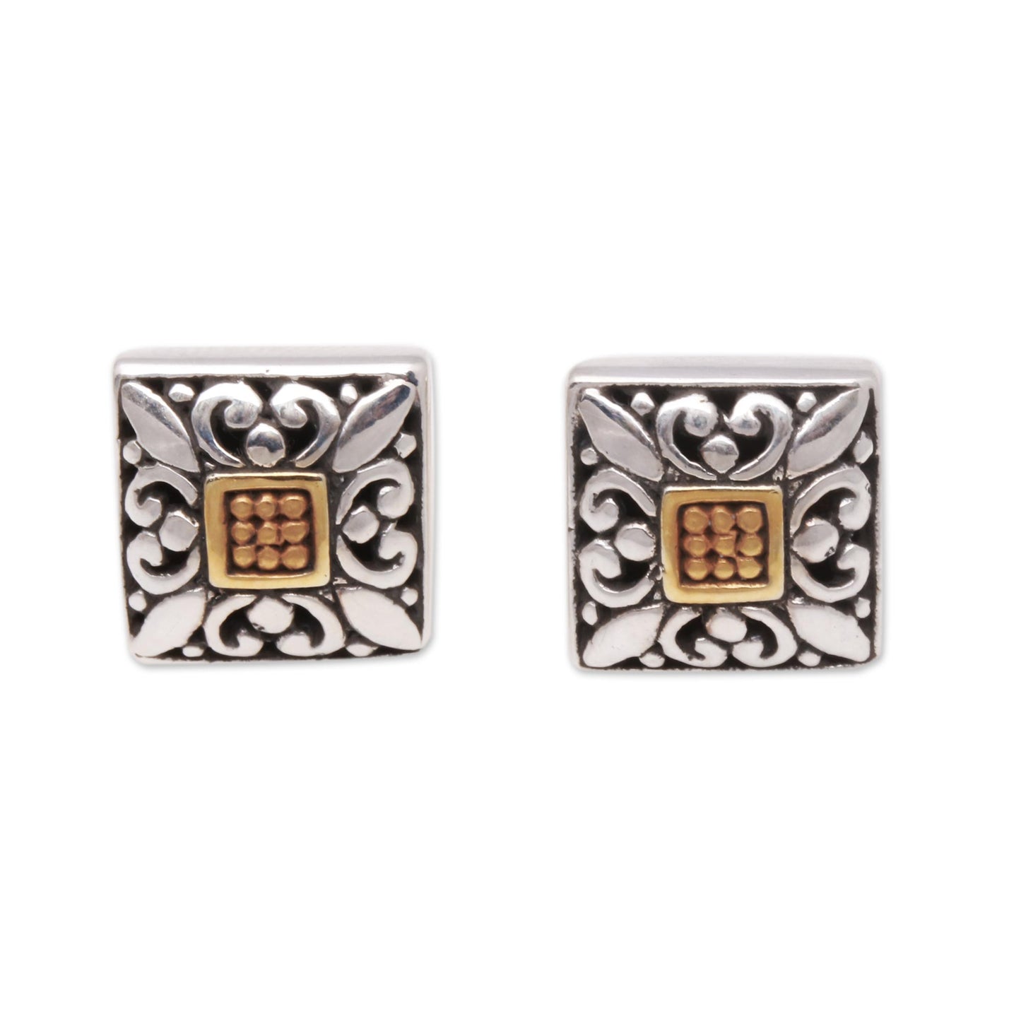 Window Glam Square Gold Accented Sterling Silver Stud Earrings from Bali