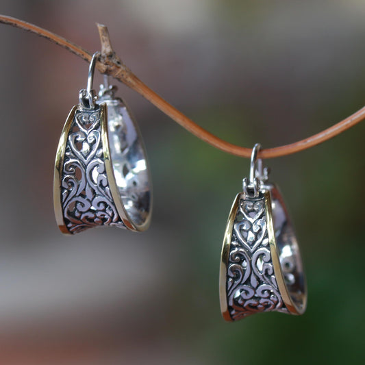 Between Sunlight Gold Accented Sterling Silver Hoop Earrings from Bali