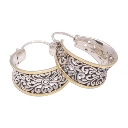 Between Sunlight Gold Accented Sterling Silver Hoop Earrings from Bali