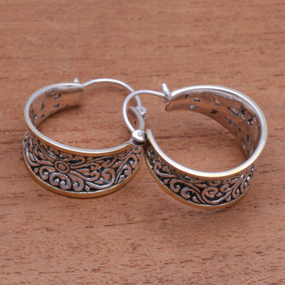 Between Sunlight Gold Accented Sterling Silver Hoop Earrings from Bali