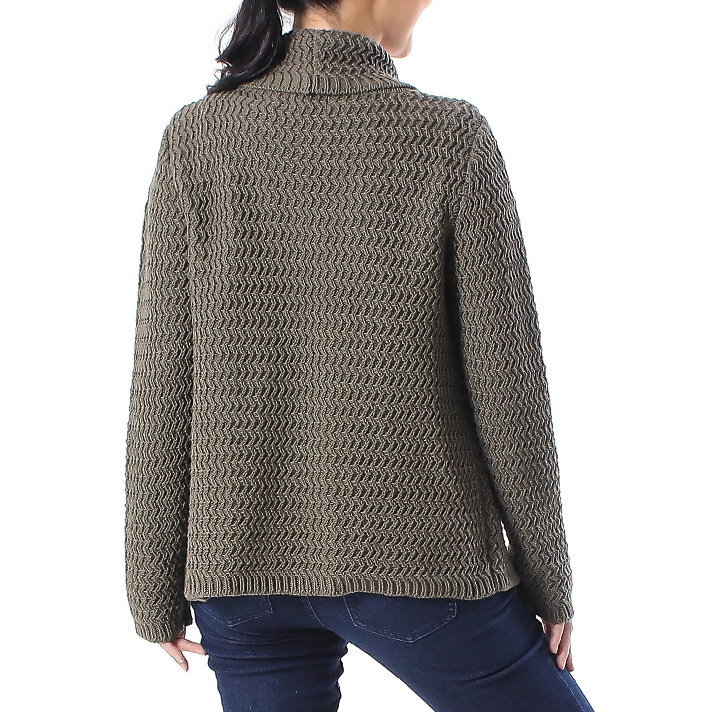 Cross Stitch in Dark Taupe Knit Cotton Cardigan in Dark Taupe from Thailand