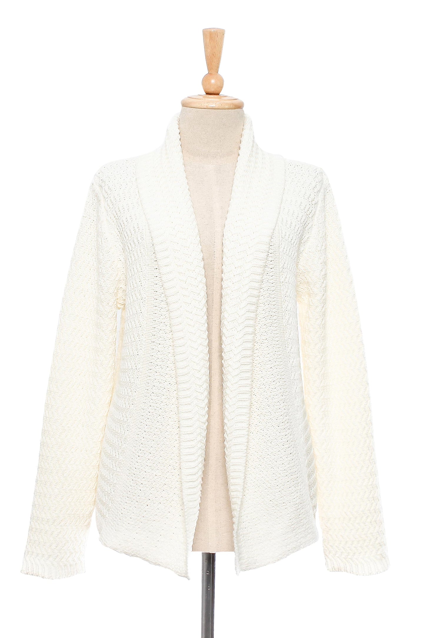 Zigzag Knit in Ivory Knit Cotton Cardigan in Ivory from Thailand