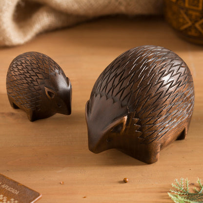 Mother Hedgehog Cedar Wood Hedgehog Figurines from Peru (Pair)