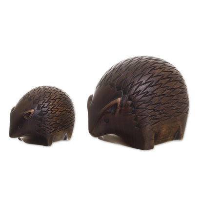 Mother Hedgehog Cedar Wood Hedgehog Figurines from Peru (Pair)