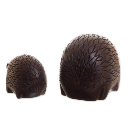 Mother Hedgehog Cedar Wood Hedgehog Figurines from Peru (Pair)