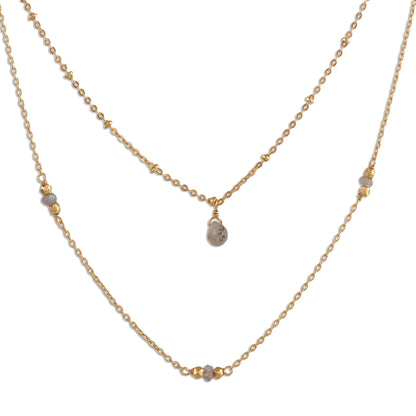 Misty Grace Gold Plated Labradorite Station Necklace from India